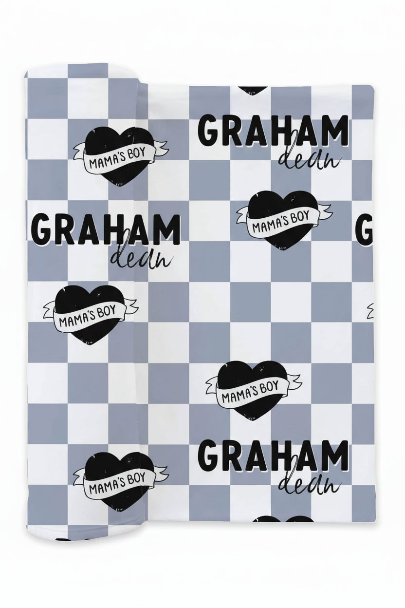 mama's boy personalized swaddle blanket 