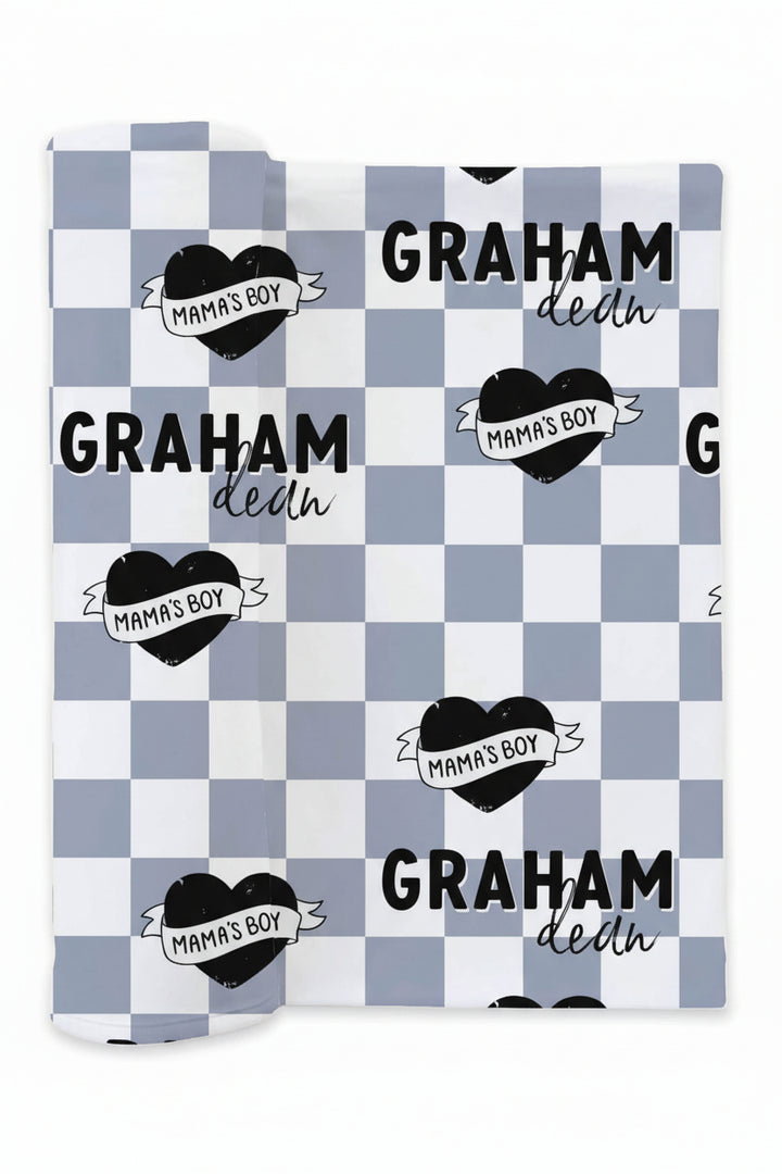 mama's boy personalized swaddle blanket 