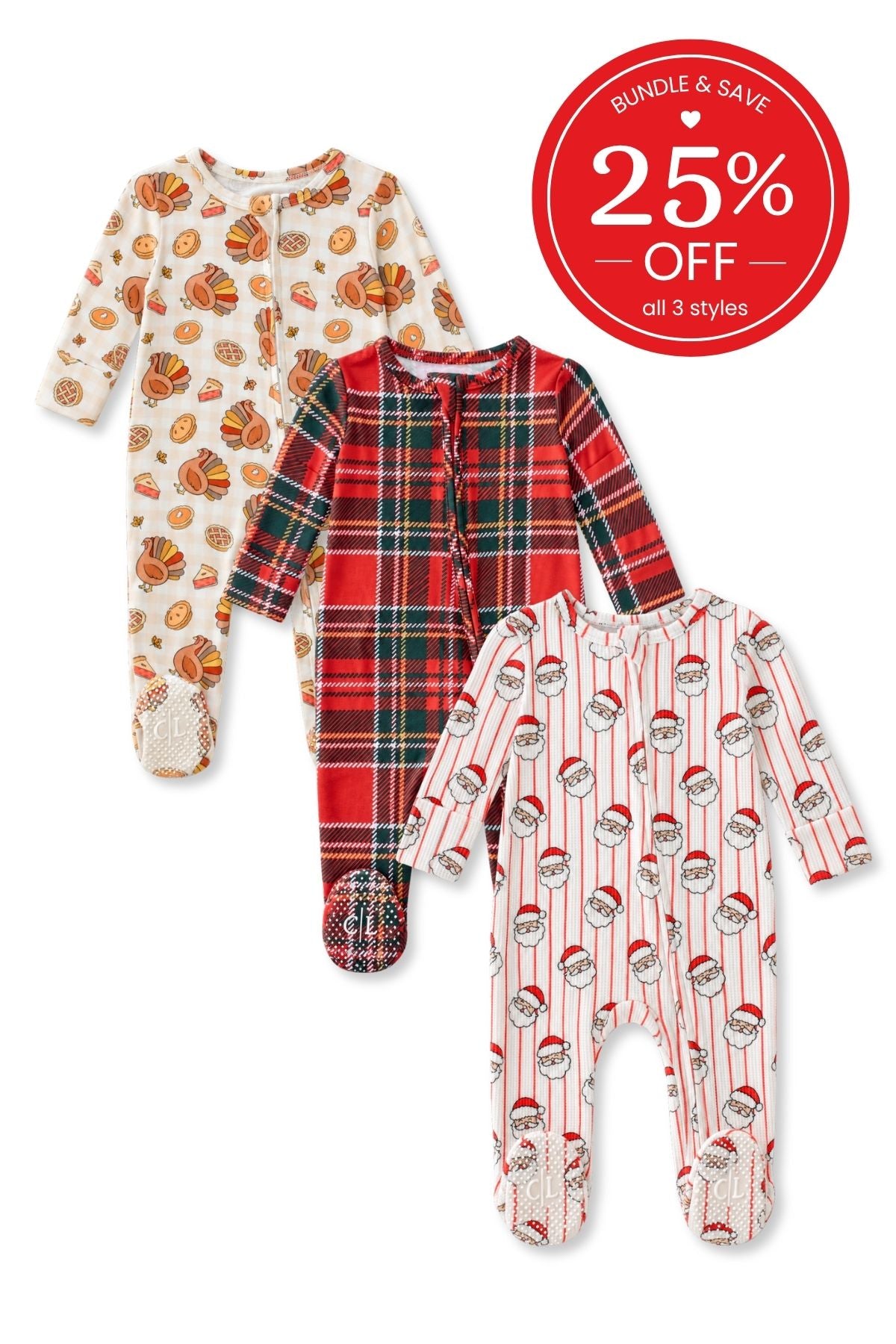Merry & Thankful Zipper Footie Bundle