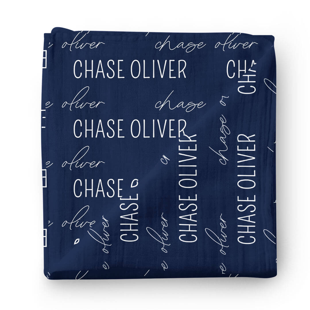Personalized Midnight Baby Name Swaddle Blanket - Block & Script