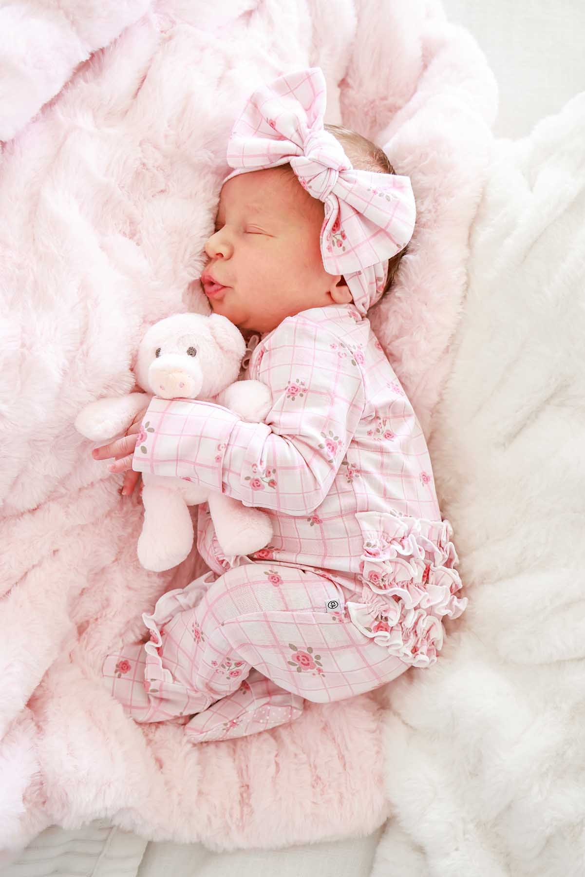 Ruffle Zipper Bamboo Footie | Primrose Plaid