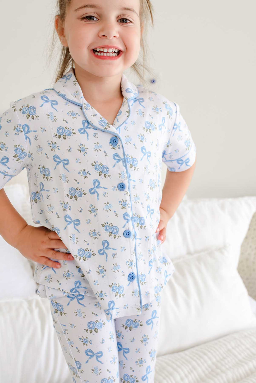 closeup of shirt for tied in blooms collared lounge set