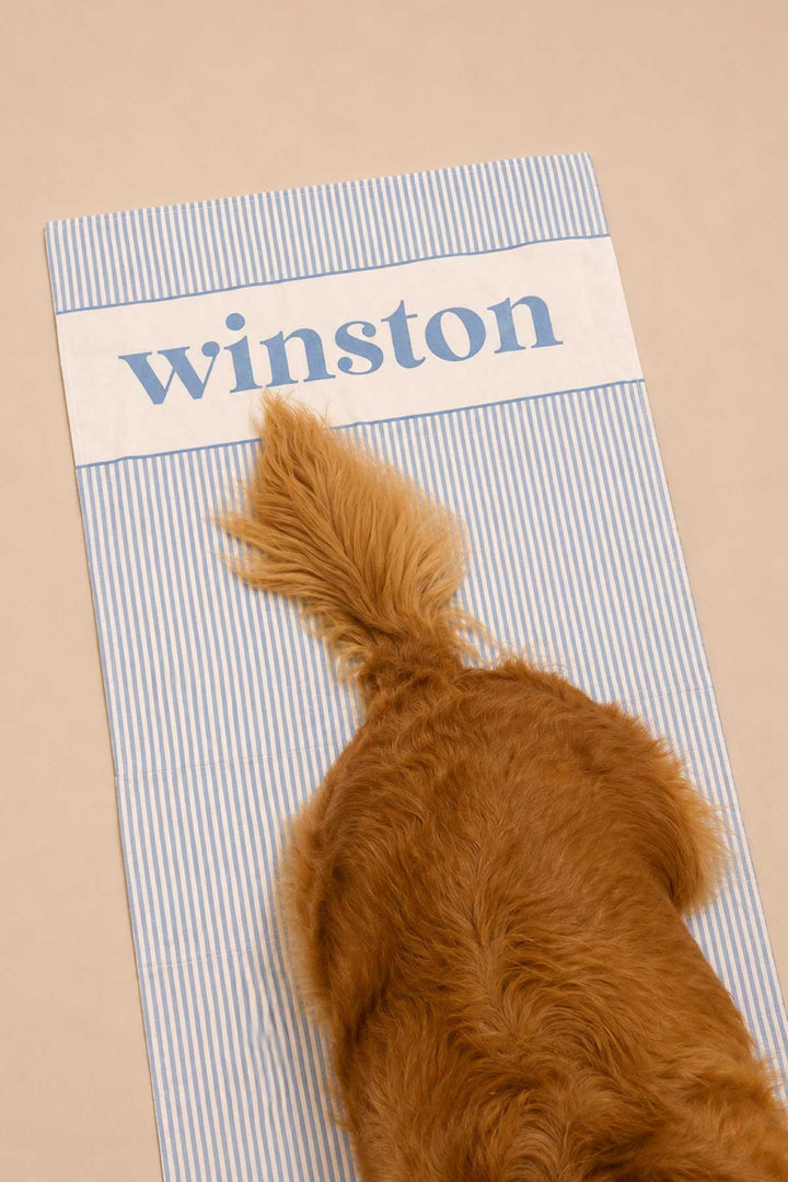 blue and white striped personalized towel for dogs