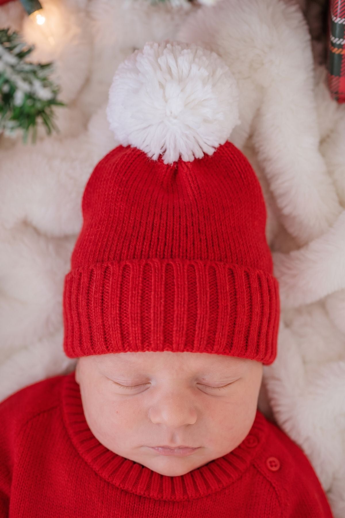 Baby Knit Pom Pom Beanie | Red