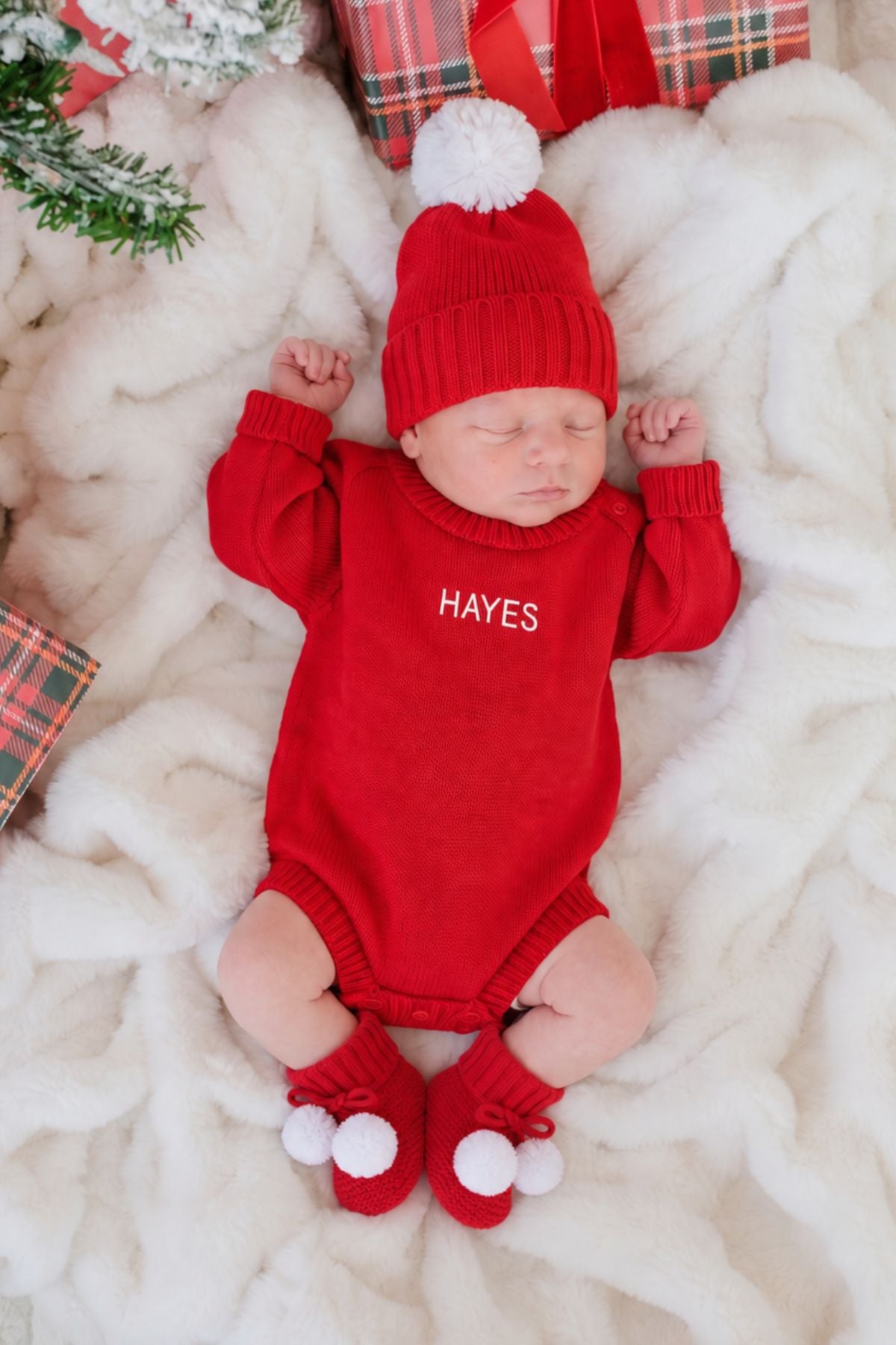 Baby Knit Pom Pom Beanie | Red