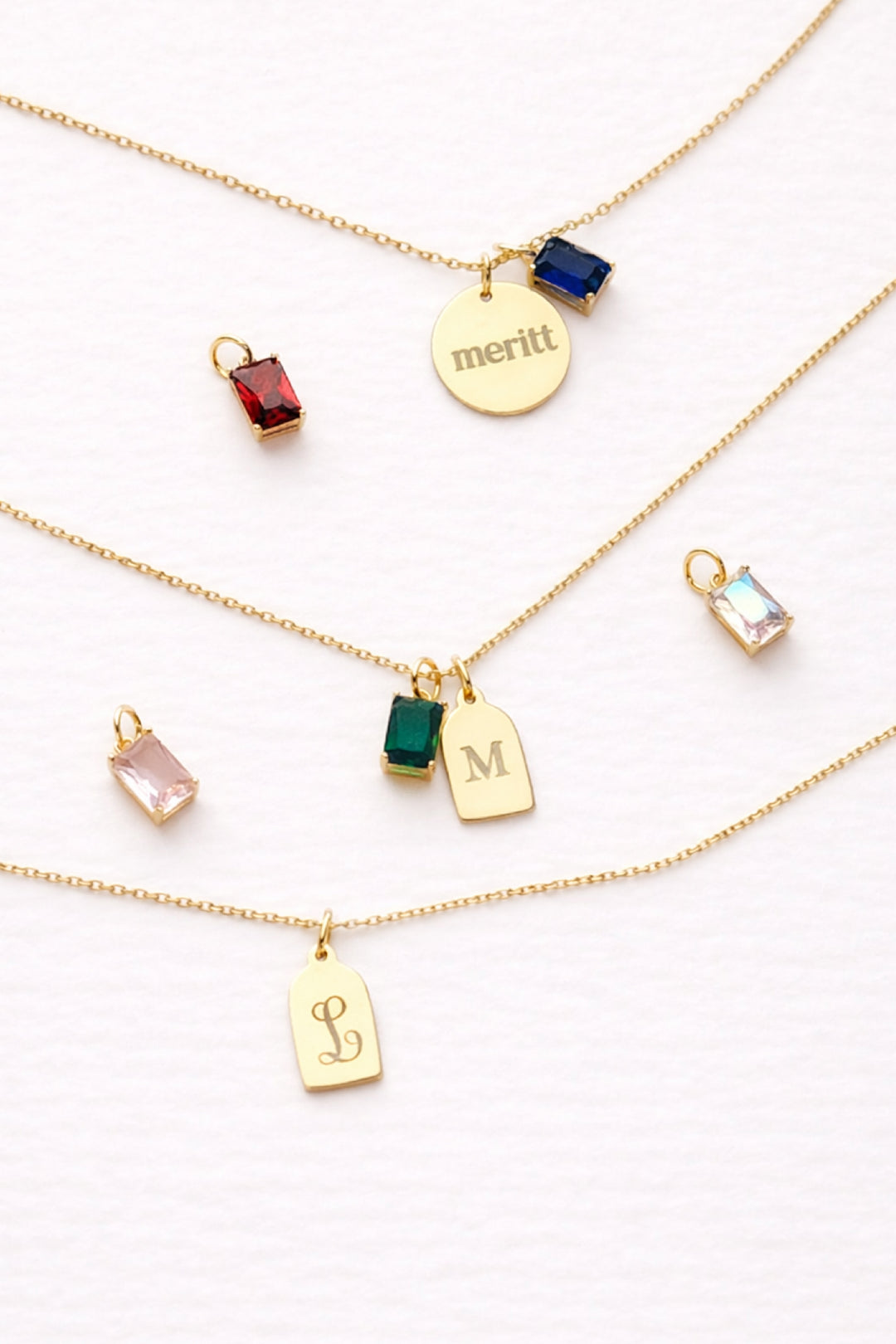 birthstone and charm necklaces