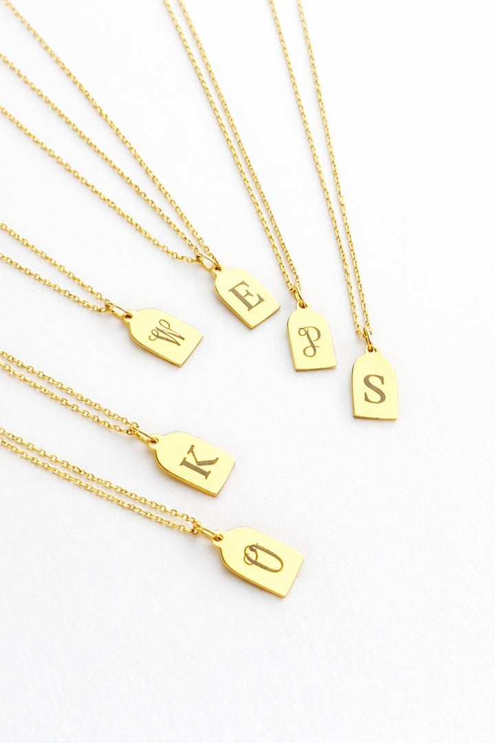 engraved tag charm necklaces