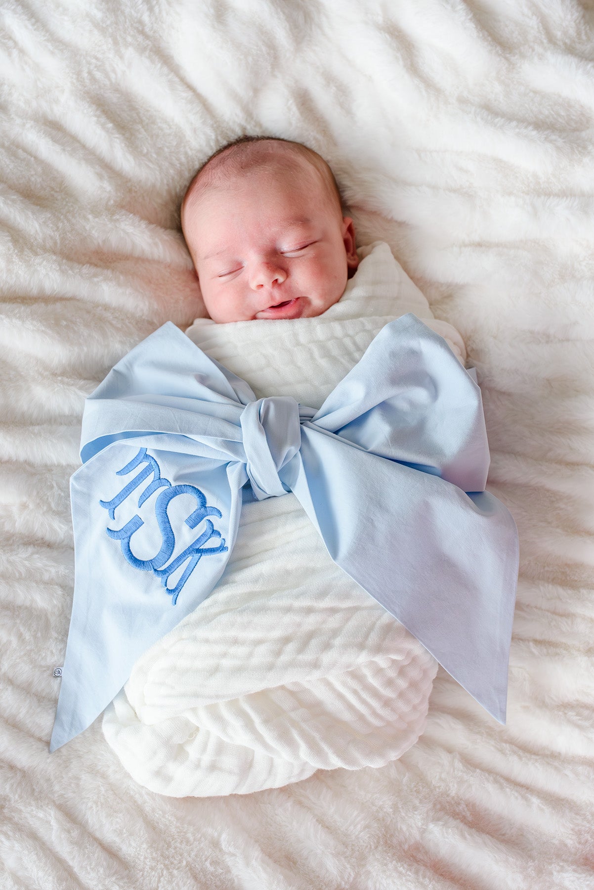 Personalized Newborn Bow Sash | Light Dusty Blue