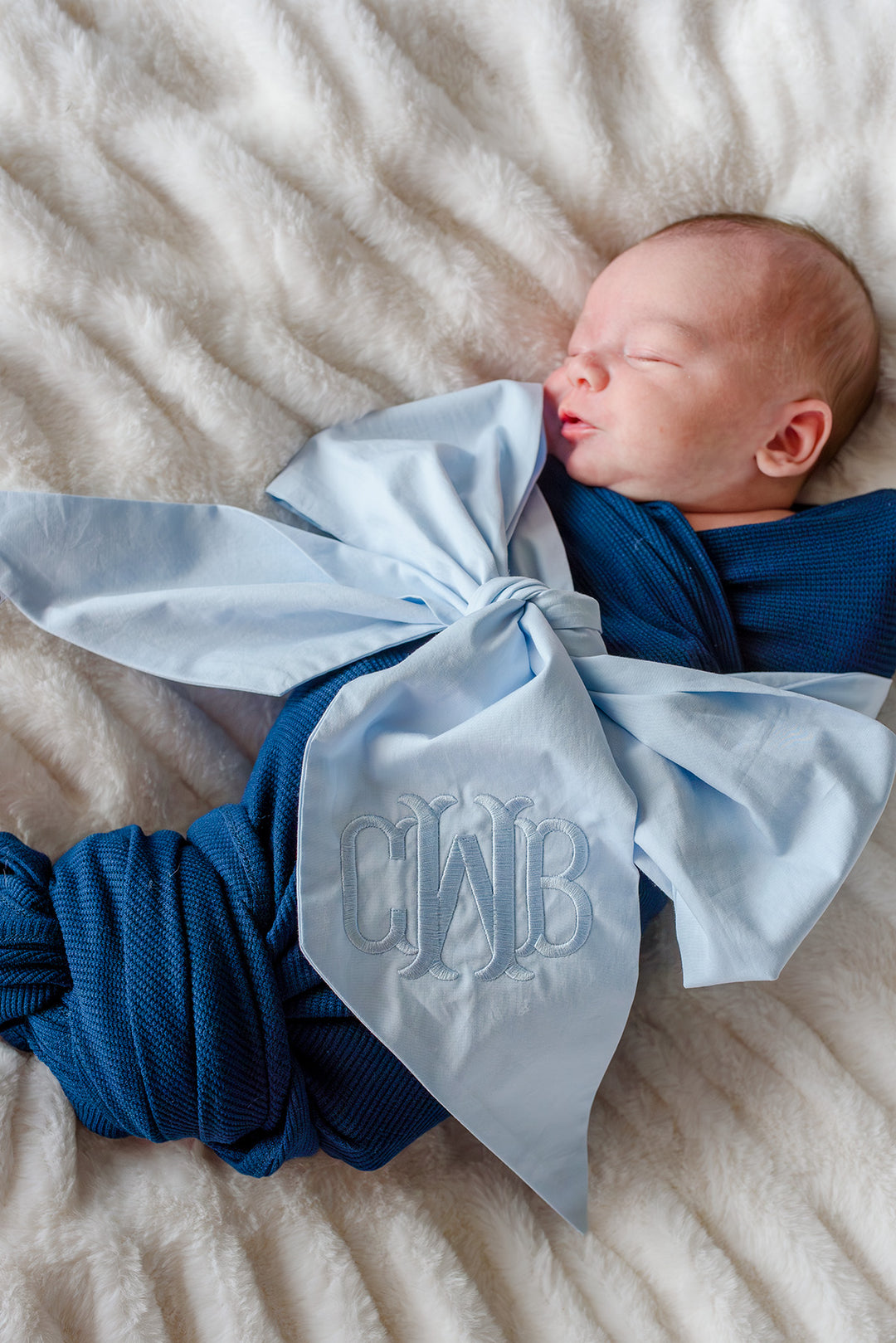 monogrammed newborn bow sash light blue