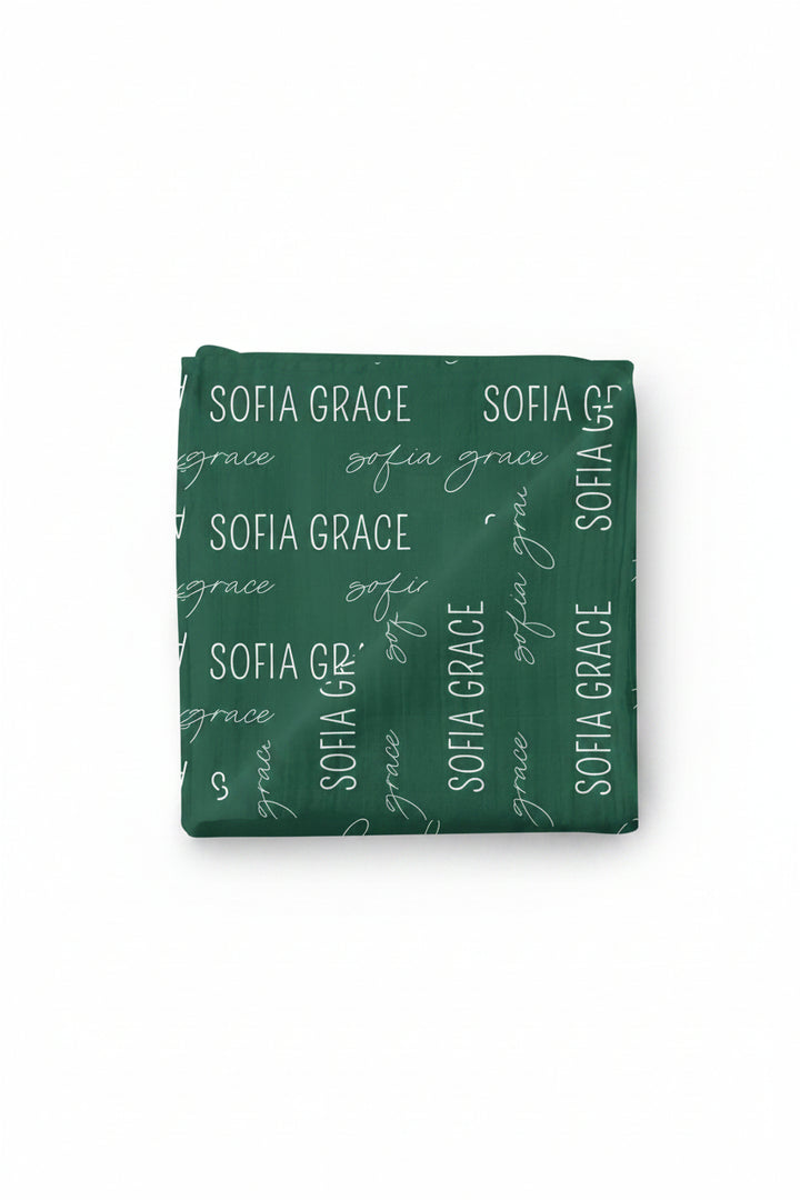 forest green personalized swaddle blanket 