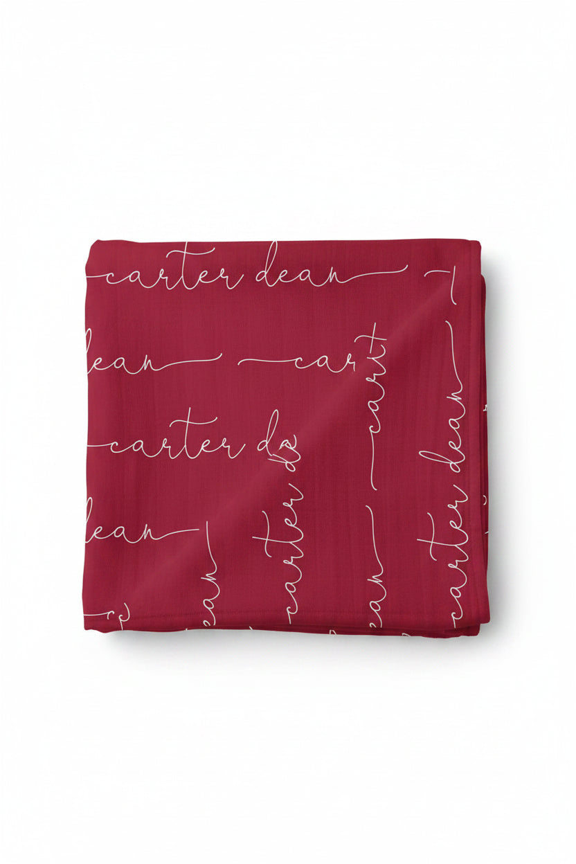 personalized red swaddle blanket 