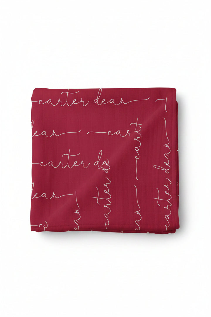 personalized red swaddle blanket 