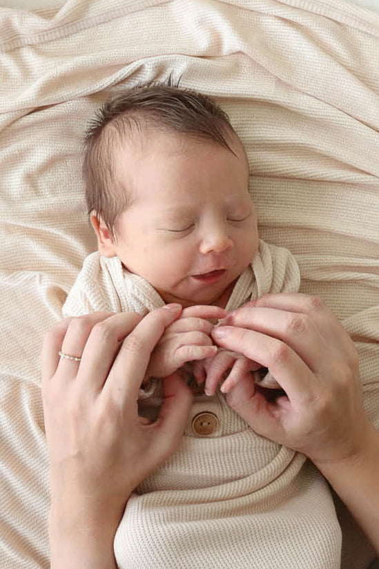 newborn knot gown and hat set tan bamboo waffle 