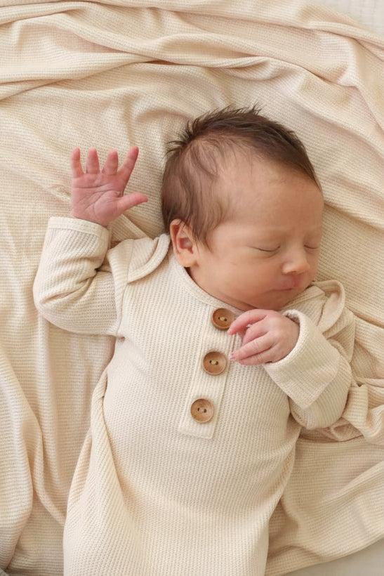 oatmeal waffle tying knot gown for babies 