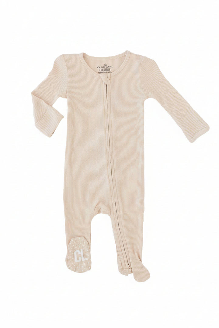 zipper footie for babies bamboo oatmeal color 