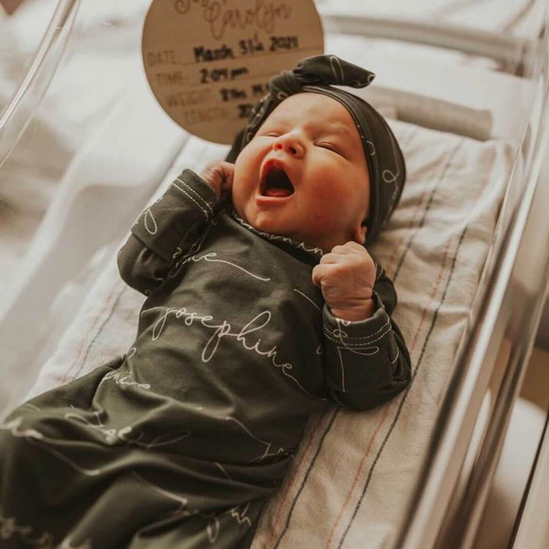 olive knot gown for newborn with name
