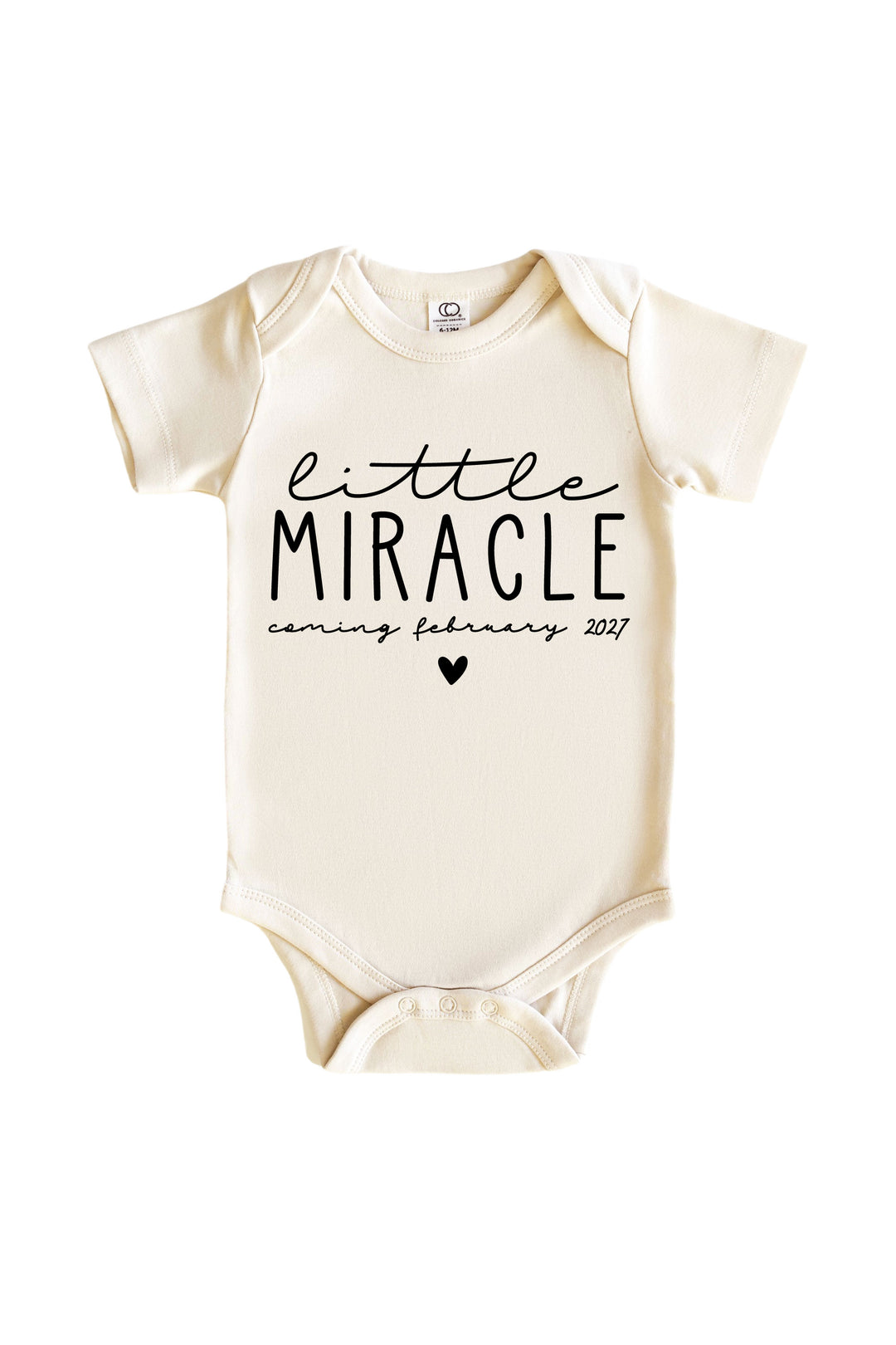 personalized little miracle graphic cotton infant bodysuit in natural, conceive fertility foundation collection