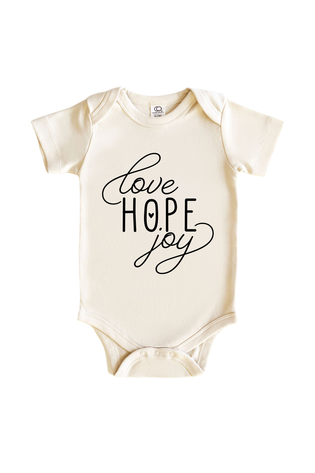 love hope joy graphic cotton infant bodysuit in natural, conceive fertility foundation collection