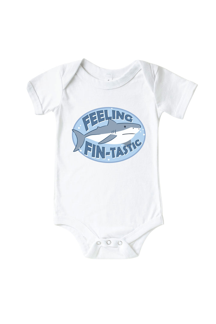 feeling fin-tastic shark graphic tee for toddlers in white