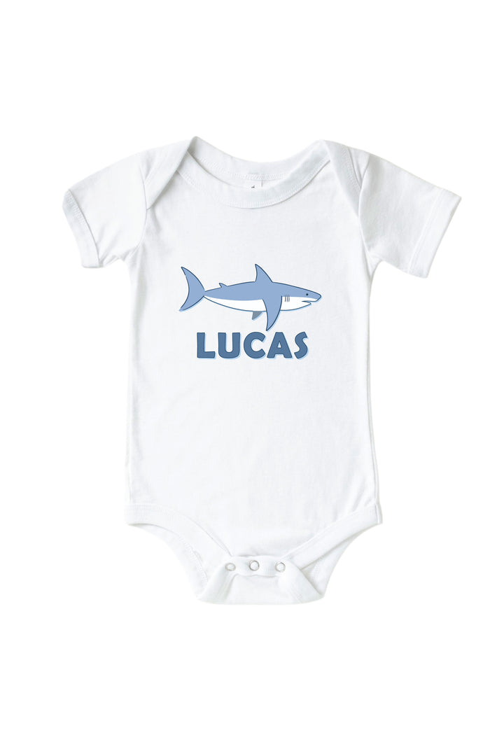 personalized shark graphic tee for toddlers in white