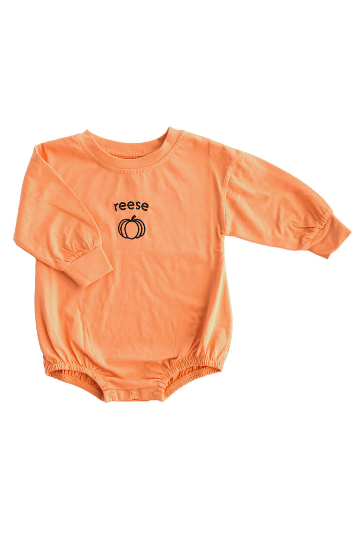 pumpkin orange embroidered long sleeve bubble romper gender neutral
