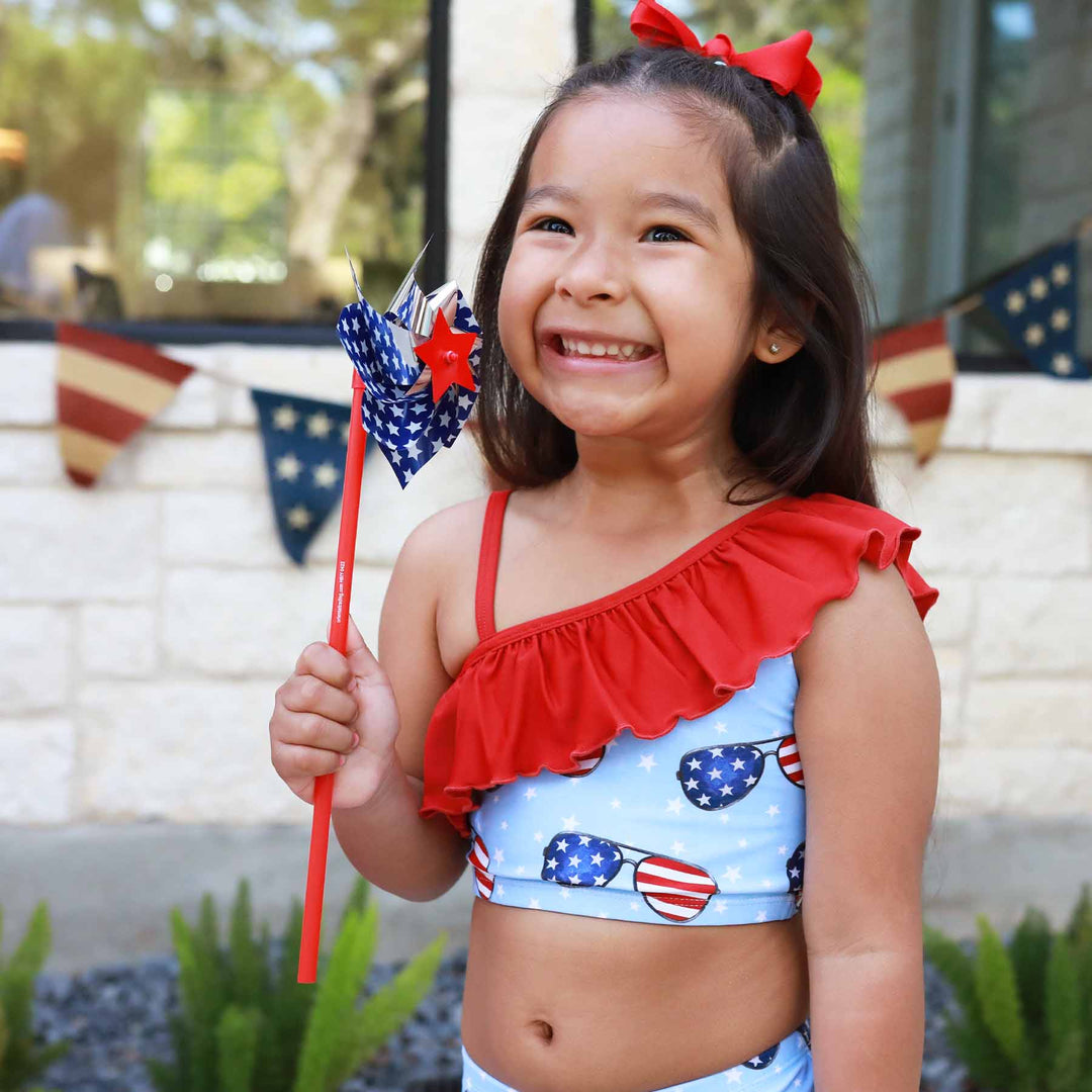 one shoulder ruffle bikini patriotic summer 
