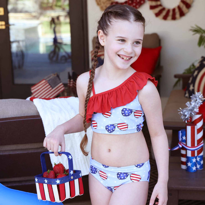 4th of july sunglasses one shoulder ruffle bikini for girls 