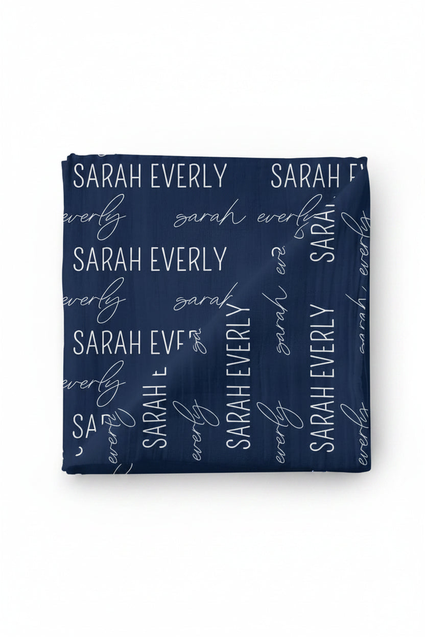 personalized swaddle blanket navy and white 