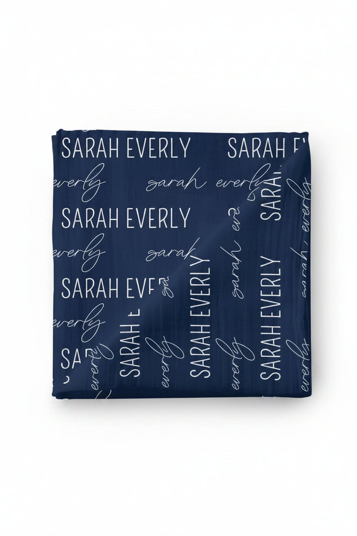personalized swaddle blanket navy and white 