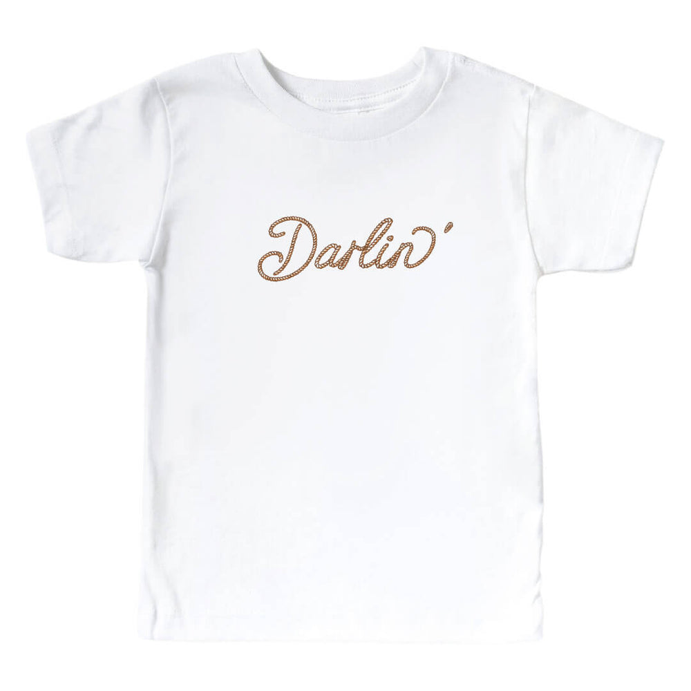 girl kids graphic white tee with darlin' text print - caden lane