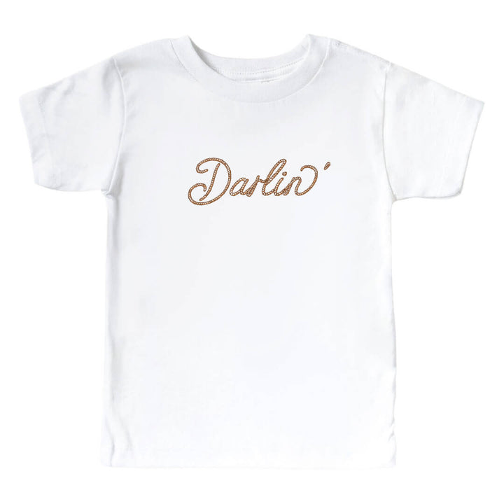 girl kids graphic white tee with darlin' text print - caden lane