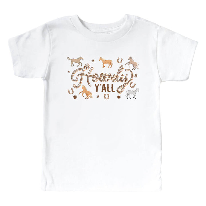 boy kids graphic white tee with howdy y'all text print - caden lane