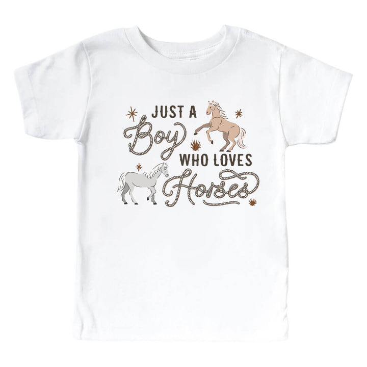 boy kids graphic white tee with horse lover text print - caden lane
