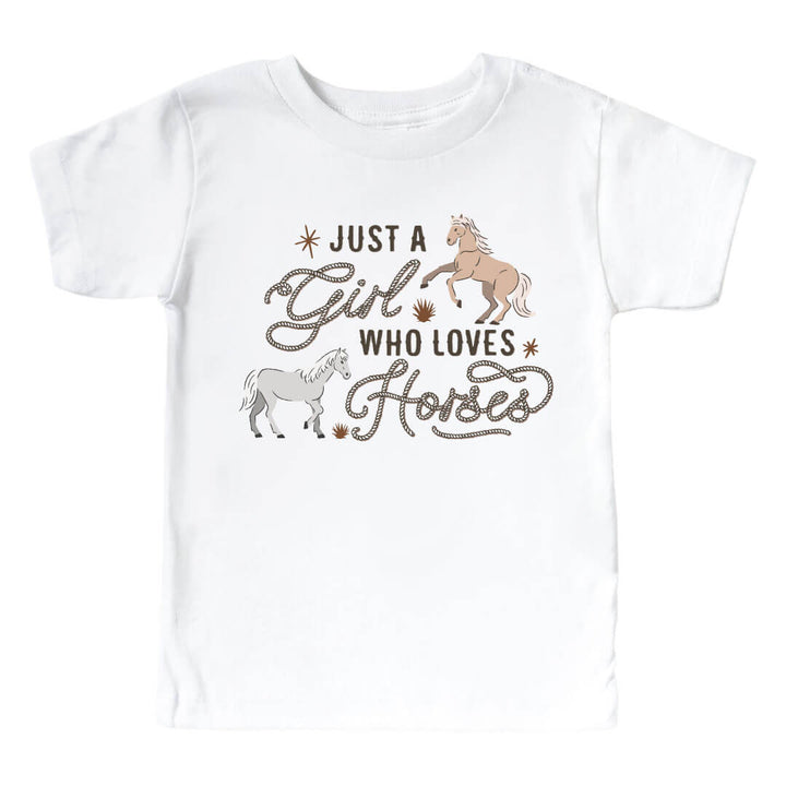 girl kids graphic white tee with horses text print - caden lane