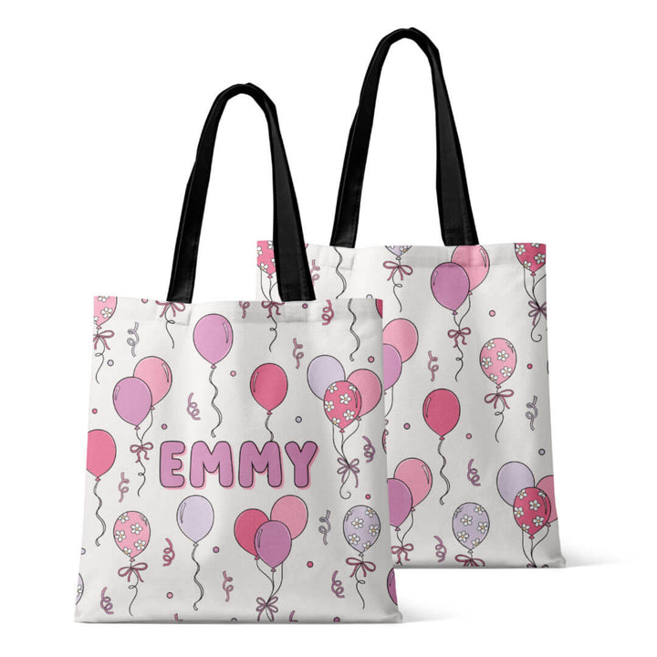 pink balloon personalized tote bag for kids 