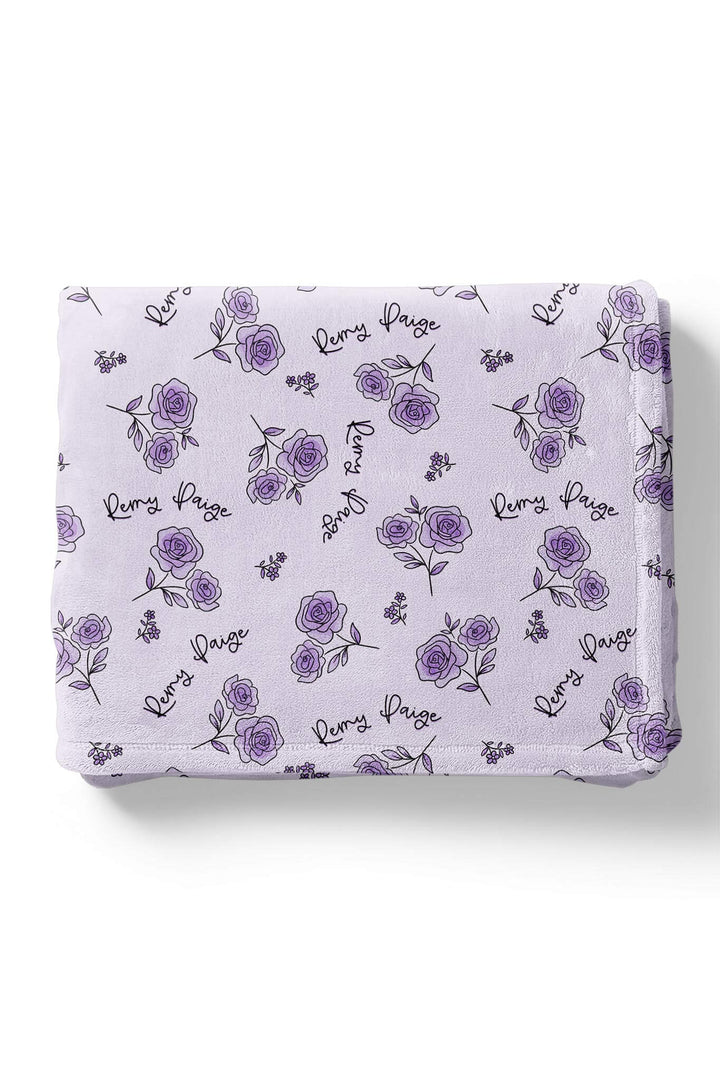 caden lane personalized blanket in amethyst garden purple floral