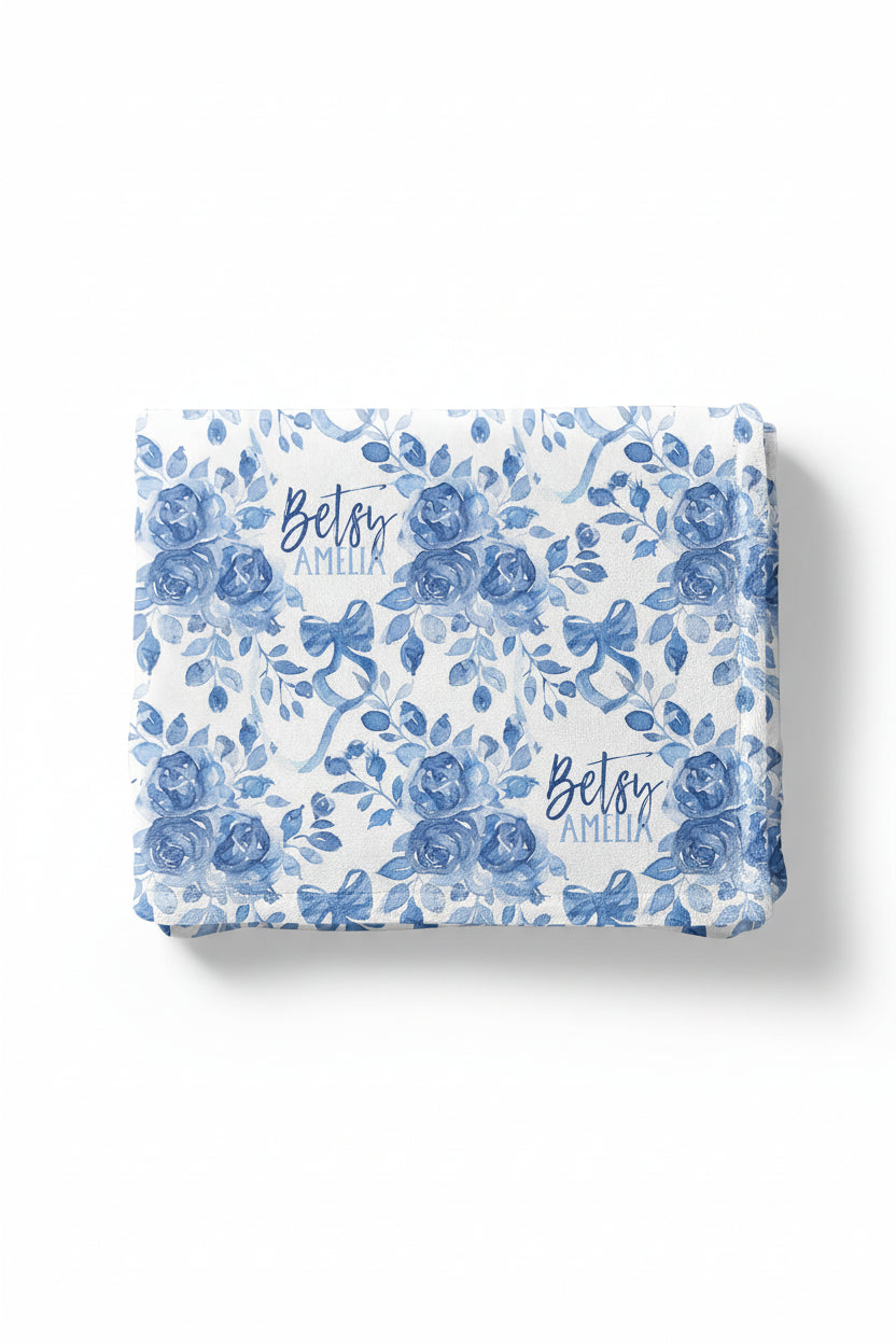 blue floral personalized blanket for girls 