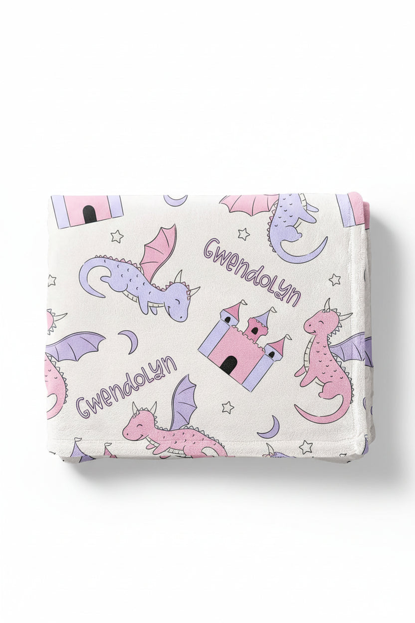 Dragon Adventure Personalized Kids Blanket | Pink
