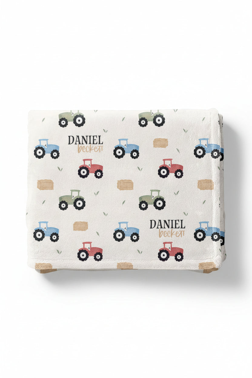 tractor personalized kids blanket 