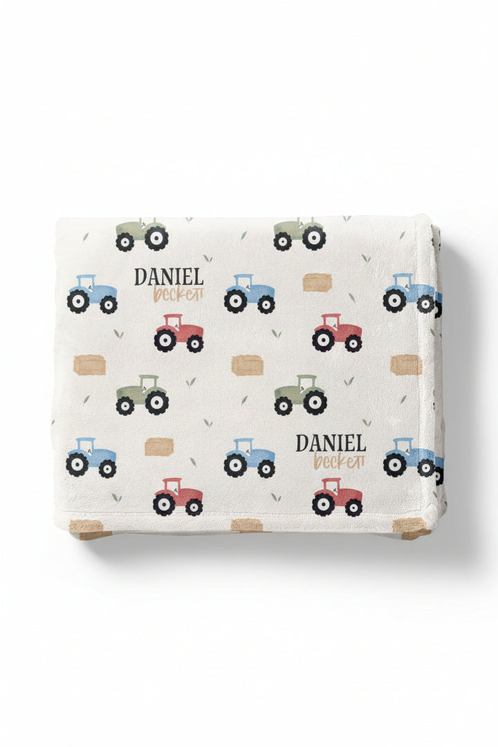 tractor personalized kids blanket 