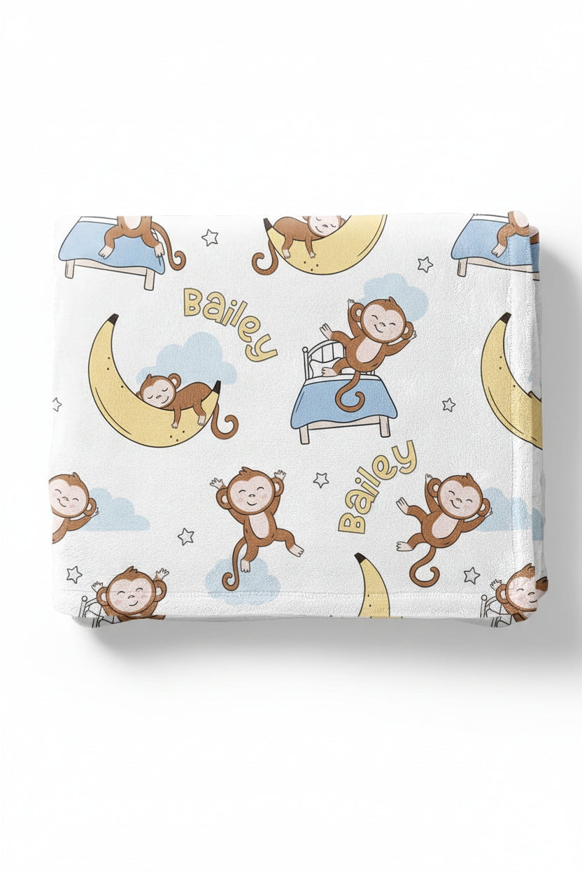 monkey see, monkey snooze personalized blanket for kids 