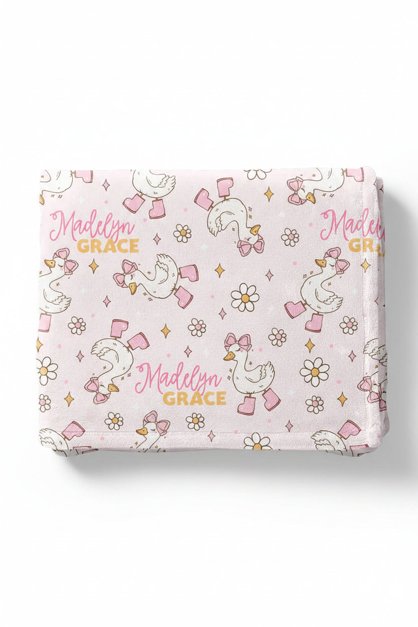 silly goose pink personalized kids blanket 