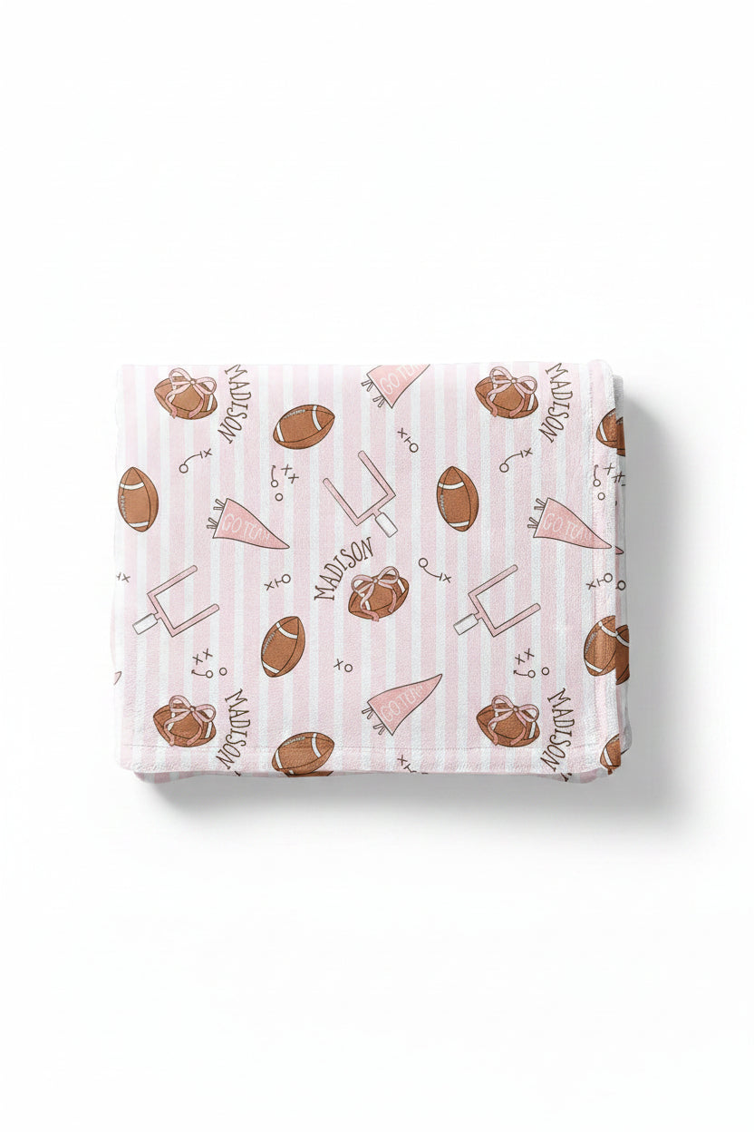 pink football personalized blanket for kids 