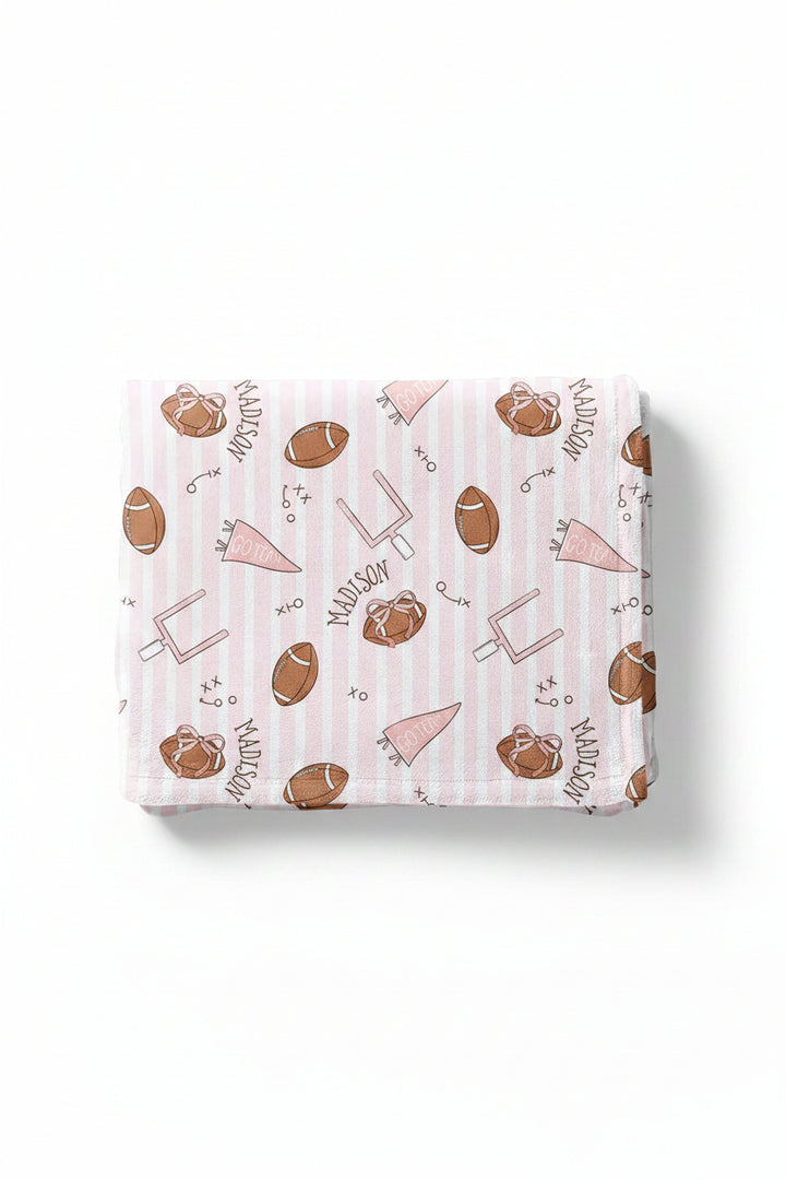 pink football personalized blanket for kids 