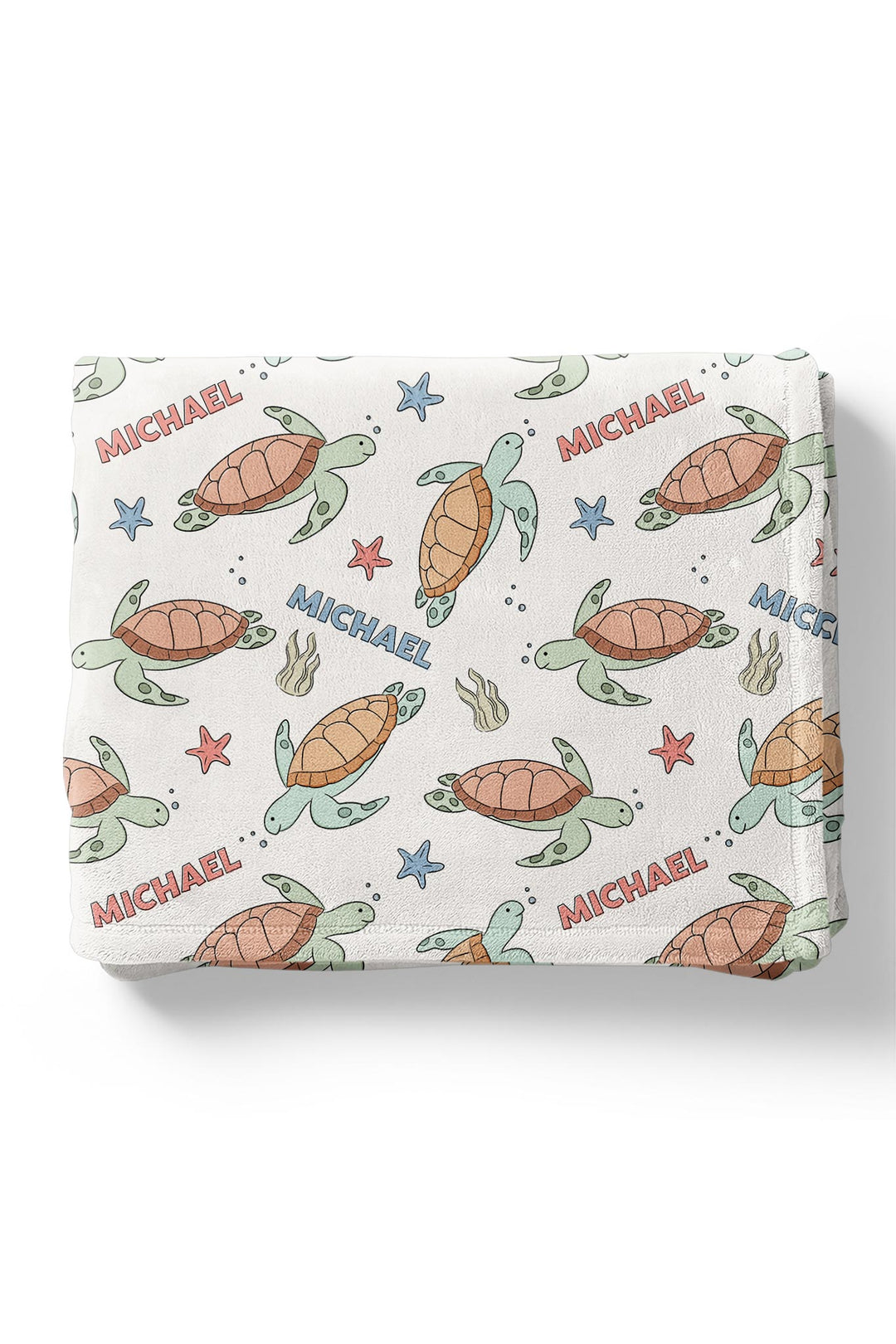personalized bamboo blanket with turtles print – add a name for a custom baby gift