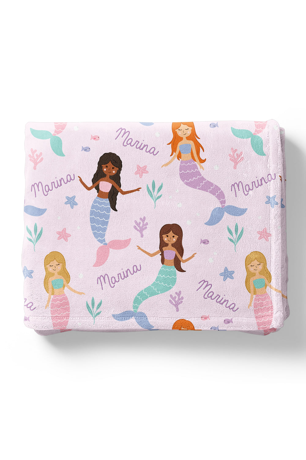 let's be mermaids personalized blanket, back side view