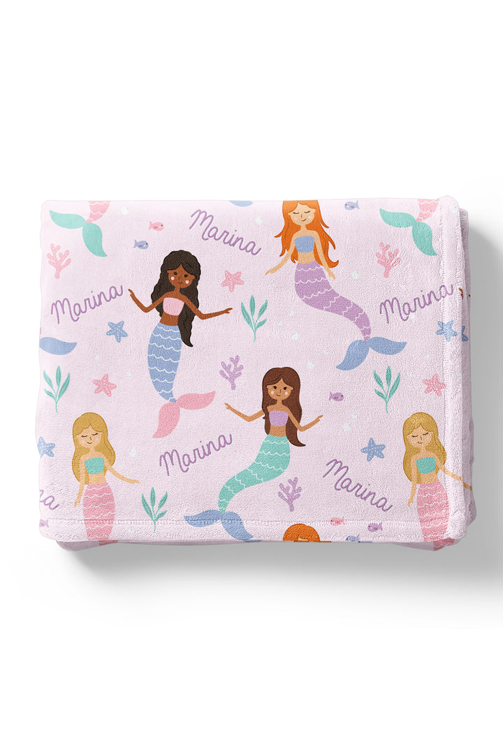 let's be mermaids personalized blanket, back side view