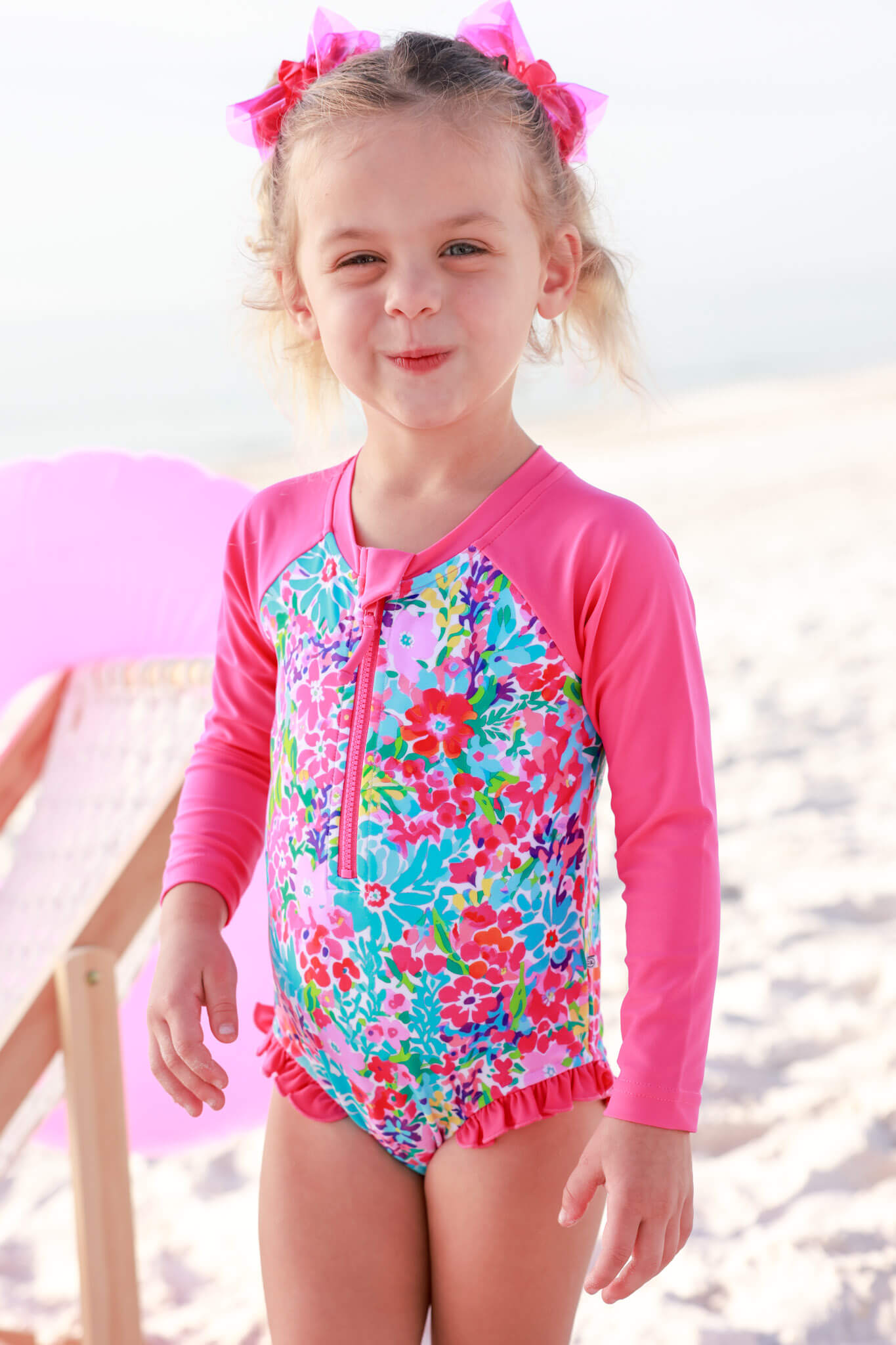 Long Sleeve Rash Guard with Front Zipper | Petal Splash