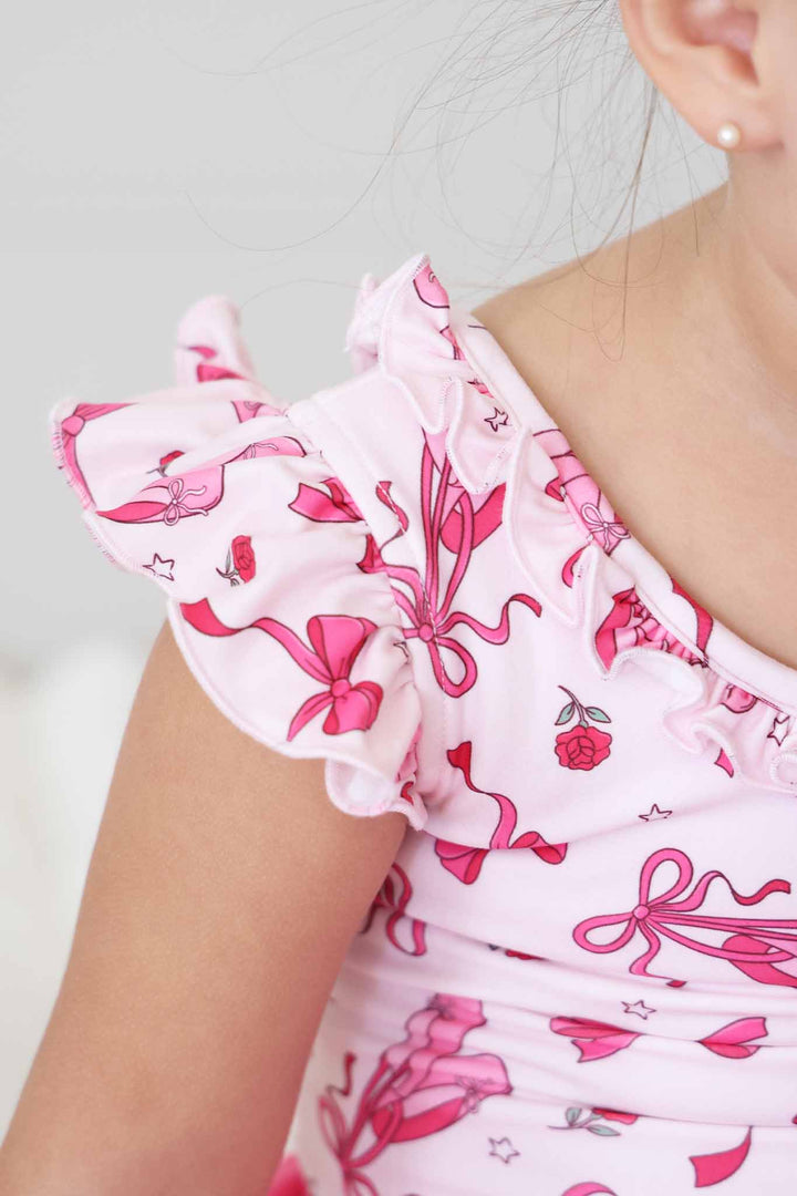 pink pirouette ruffle sleeve leotard for girls 
