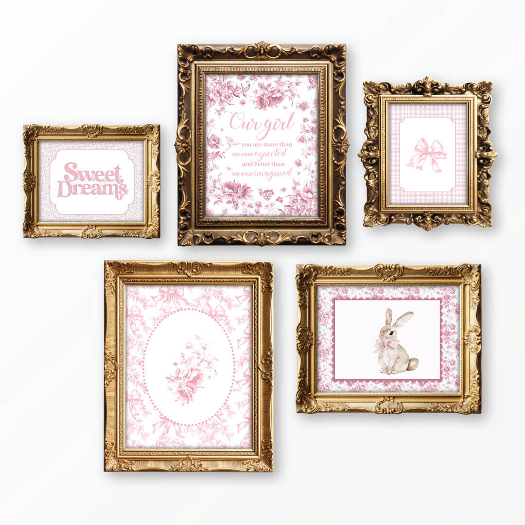 pink toile nursery wall art for newborns